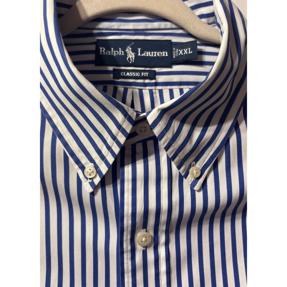 Ralph Lauren Button Down Mens XXL 52" x 32" Blue White Classic Fit Striped Pony - Picture 2 of 8
